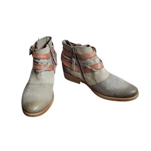Miz Mooz Danita Leather Belted Ankle‎ Boots In Sage Green